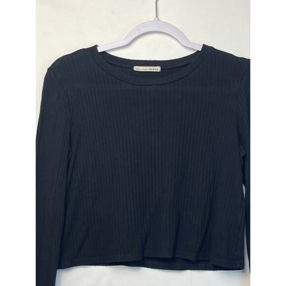 Reformation Women's Size 4 Black Long Sleeve Textured Cropped Knit Top - Picture 5 of 7